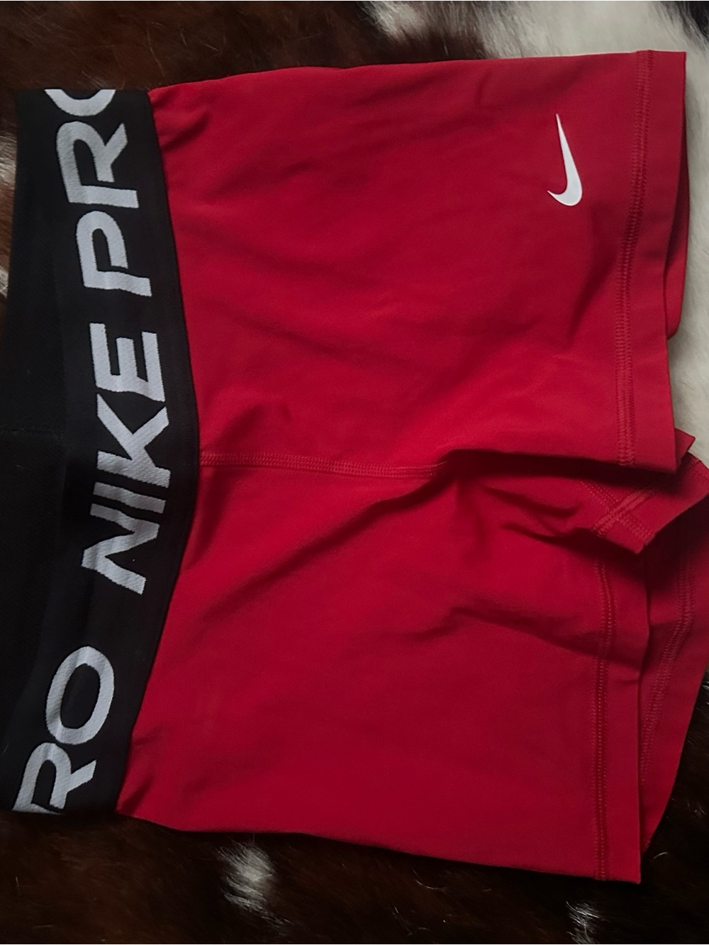 Nike Pro Red Athletic Compression Shorts with Black Waistband